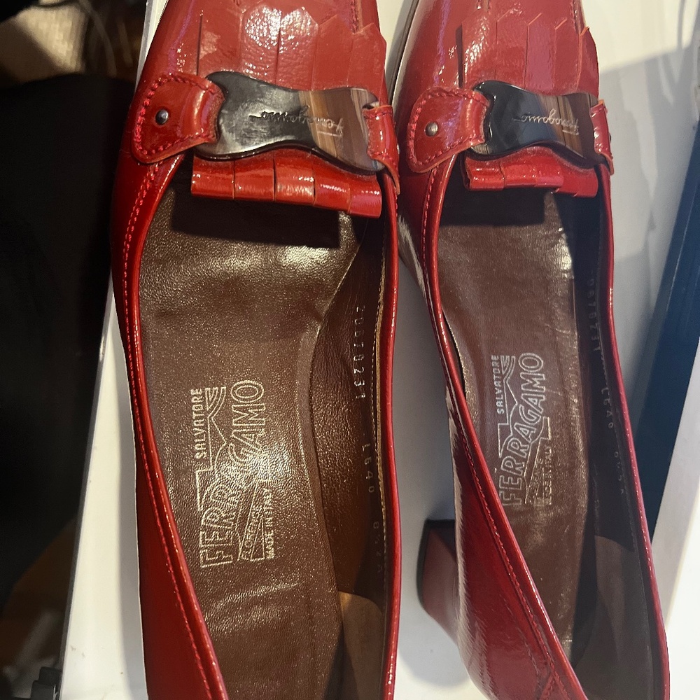 Ferragamo shoes, authentic, size 8.5. They are narrow to medium size